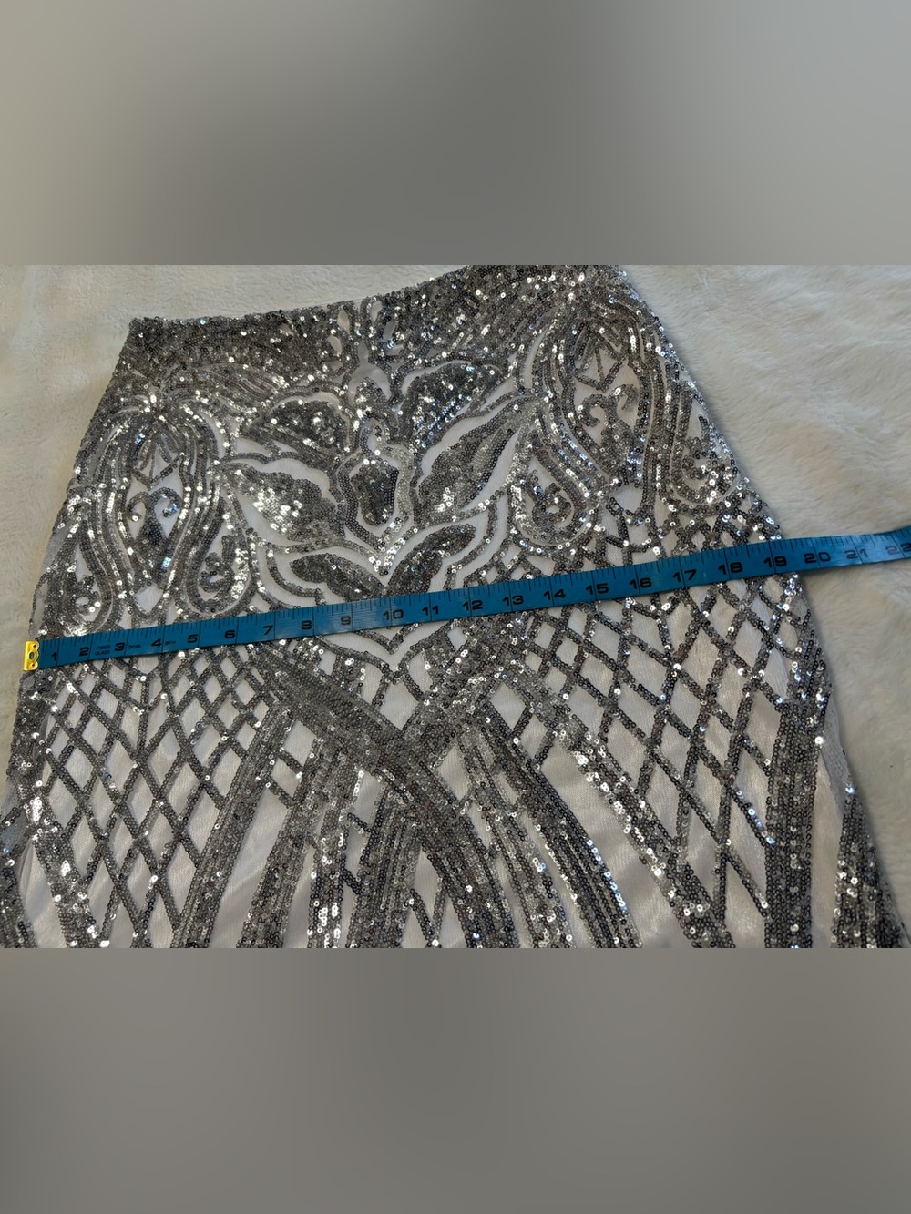 Camille La Vie Silver Sequin Geometric Art Deco Mermaid Maxi Skirt Size 6 - Picture 16 of 17